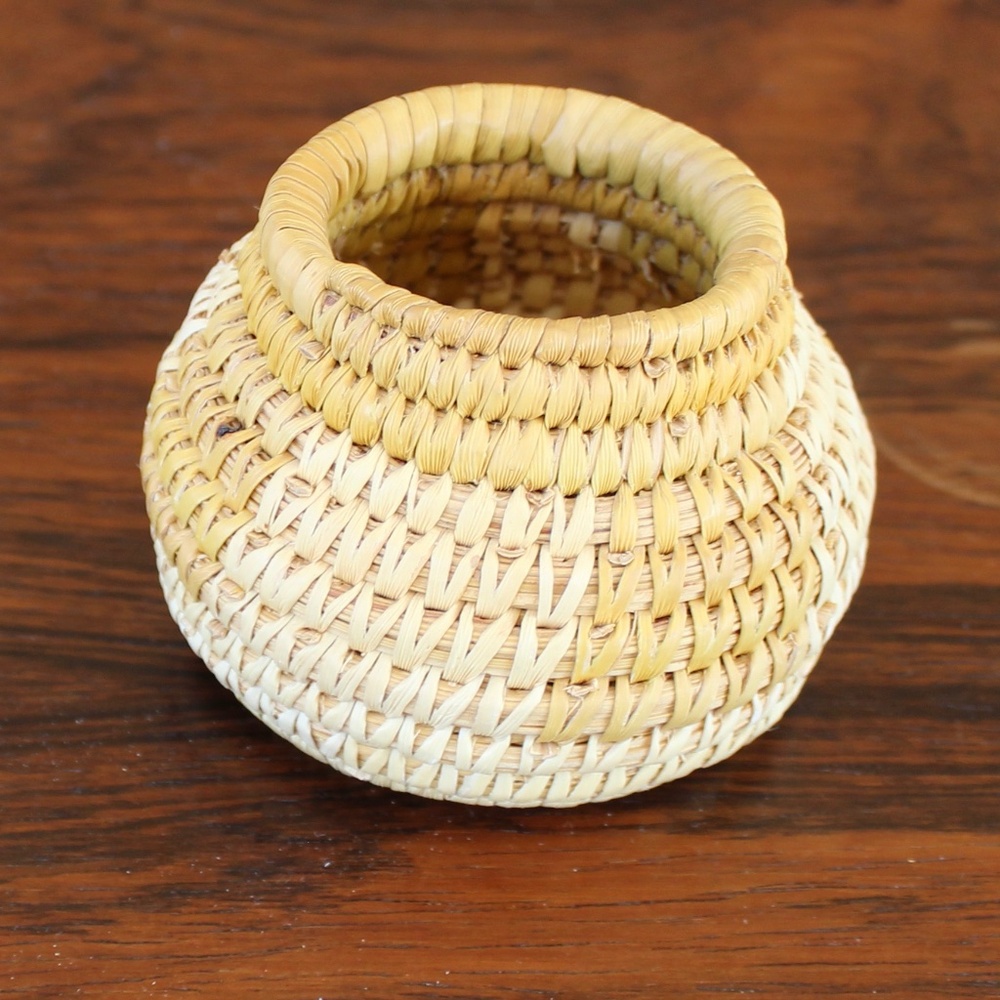 Papago Tohono O'odham SW Native American Indian Hand Woven Basket w Lid, small